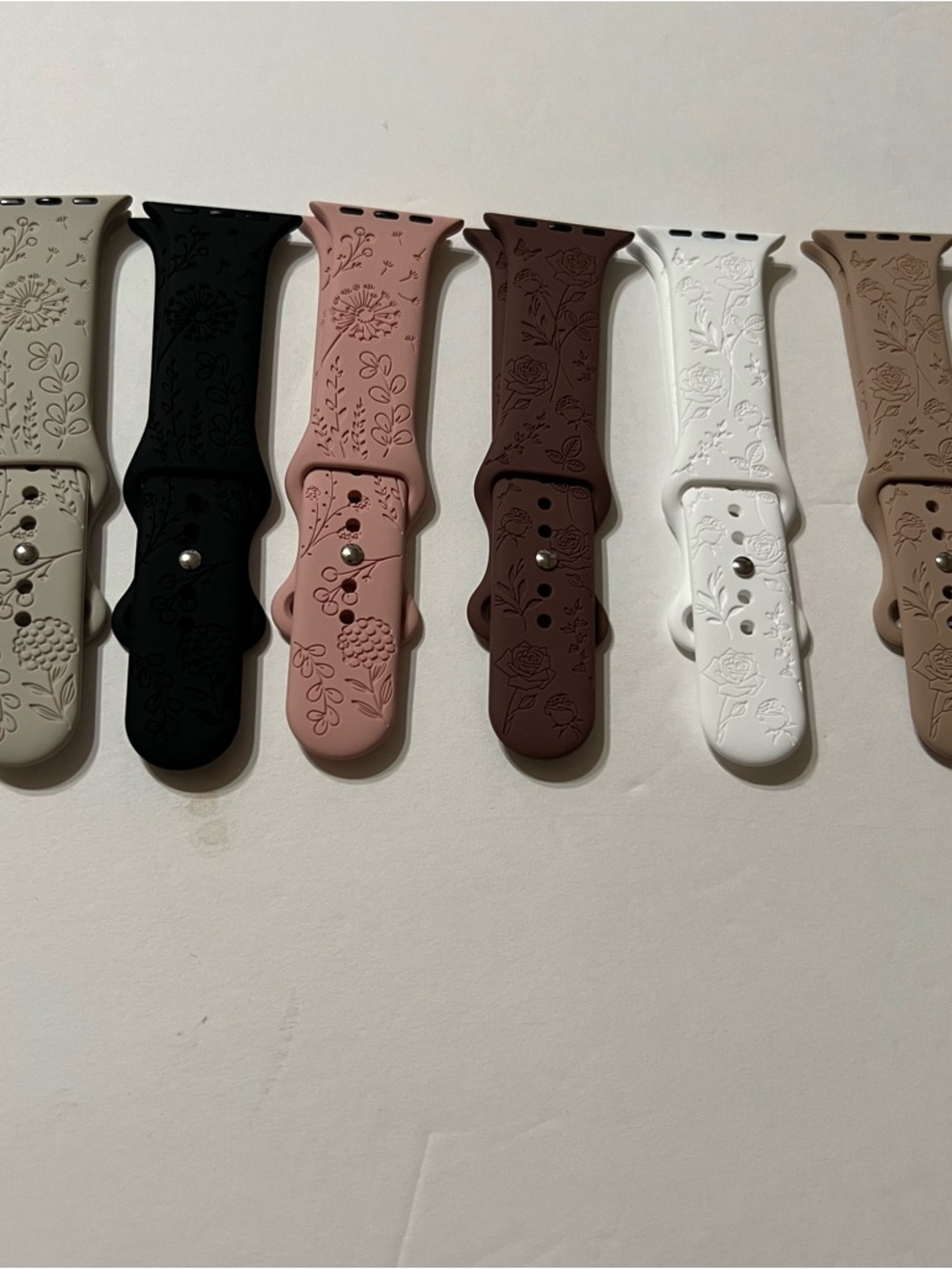 6 Pack Floral Engraved Silicone Bands Apple Watch Band 38mm 40mm 41mm New - Picture 3 of 3
